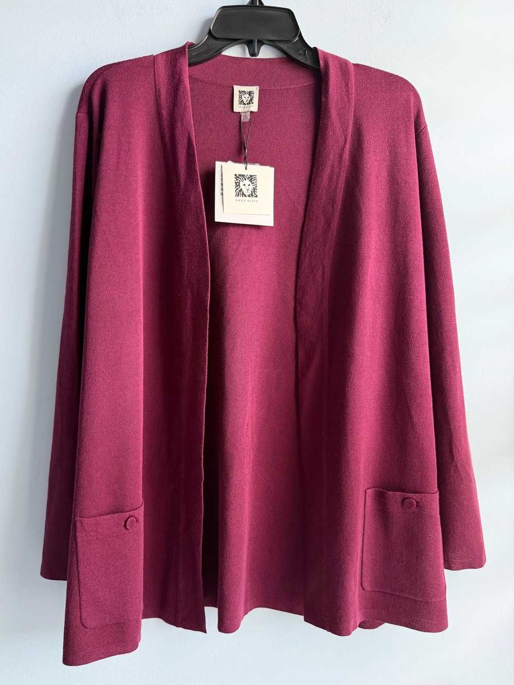 Anne Klein Women's Burgundy Fine Rib Open-Front Malibu Cardigan Size Large